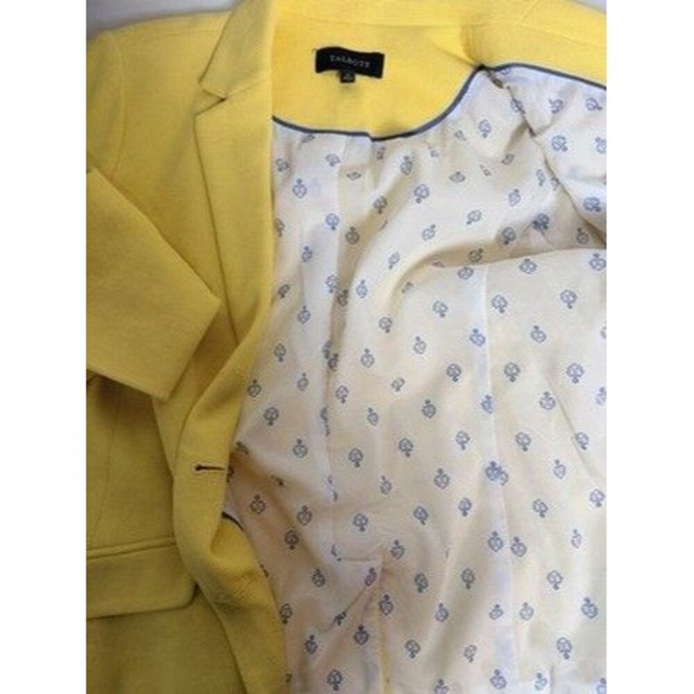 Talbots Blazer Jacket Womens 10 Yellow Knit Anchor Print Lining Preppy Y2K 80s